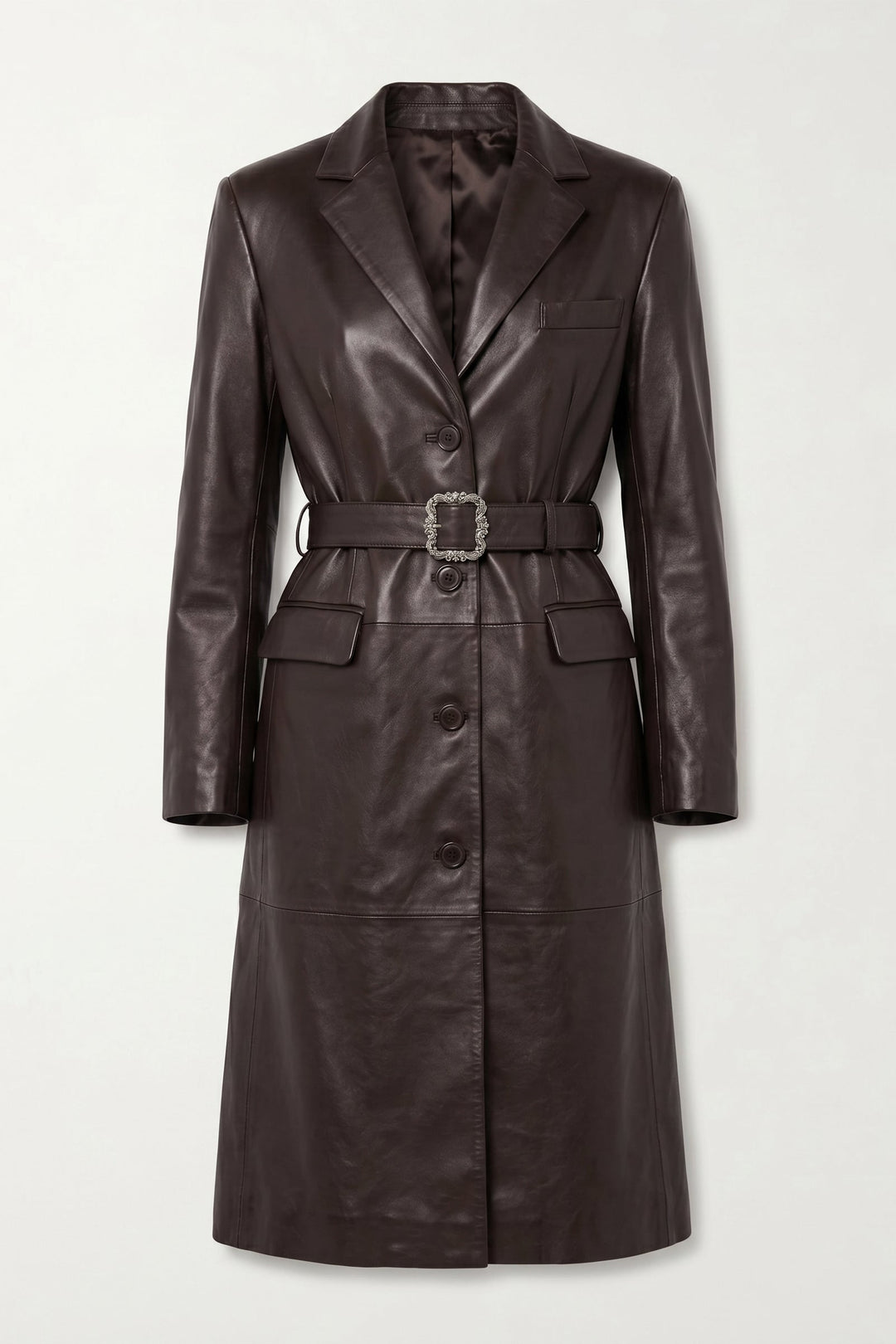 MCKINLEY –  Dark brown Belted Leather Trench Coat, Full Length