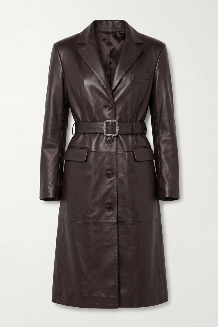 MCKINLEY –  Dark brown Belted Leather Trench Coat, Full Length