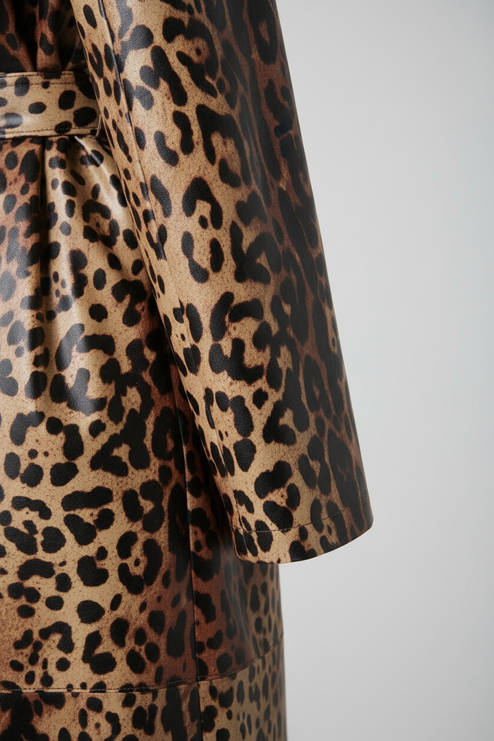 MCKINLEY – Leopard Leather Trench Coat, Belted Silhouette, Sleeve Detail