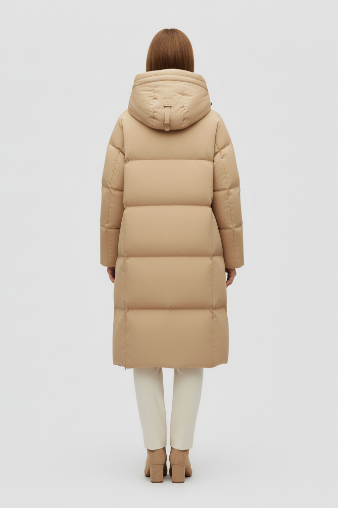 MERLAVIA Hooded Down Coat, a cozy and stylish long winter jacket designed to keep you warm.