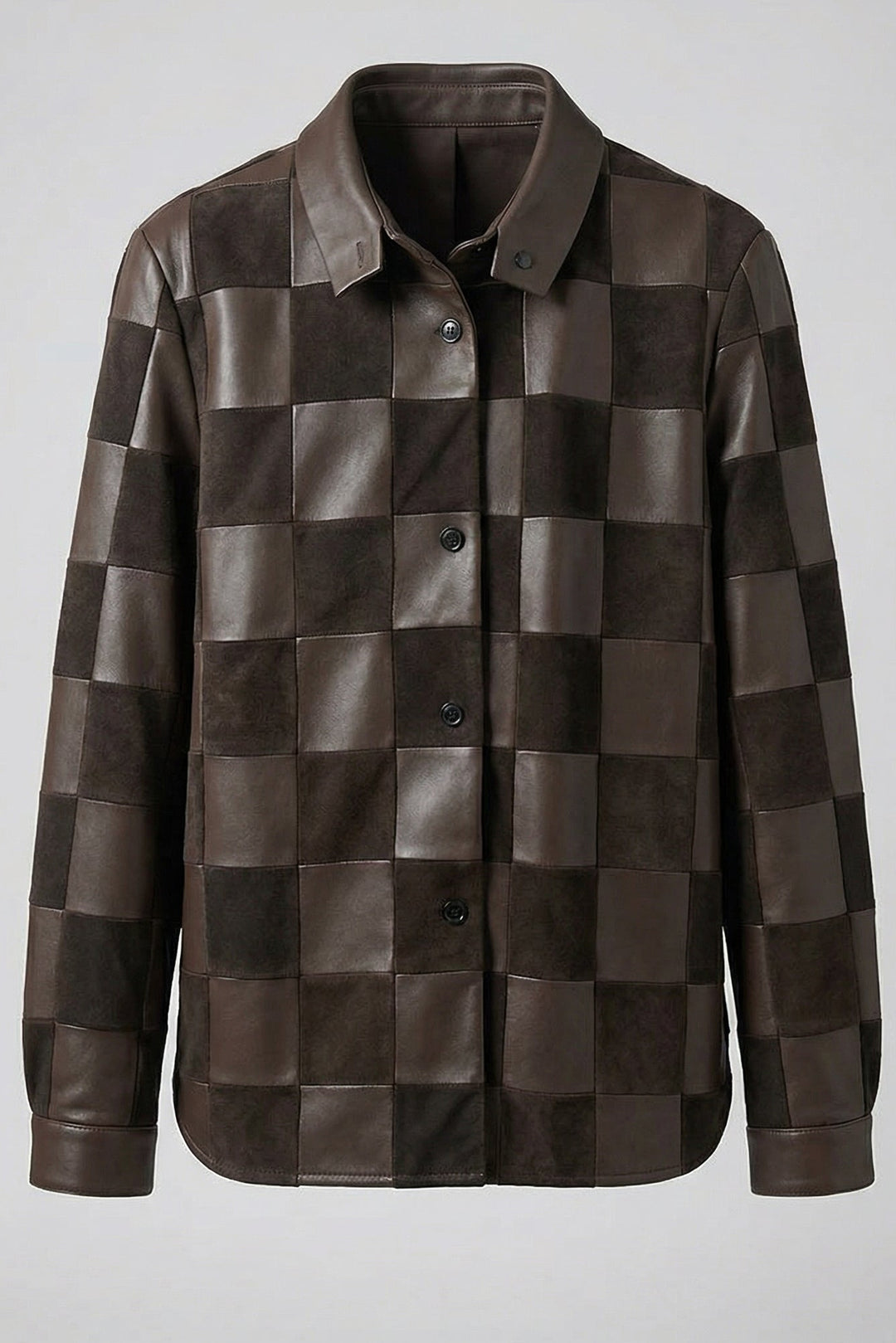 MERRITT - Plaid Leather Jacket - Dark brown edition