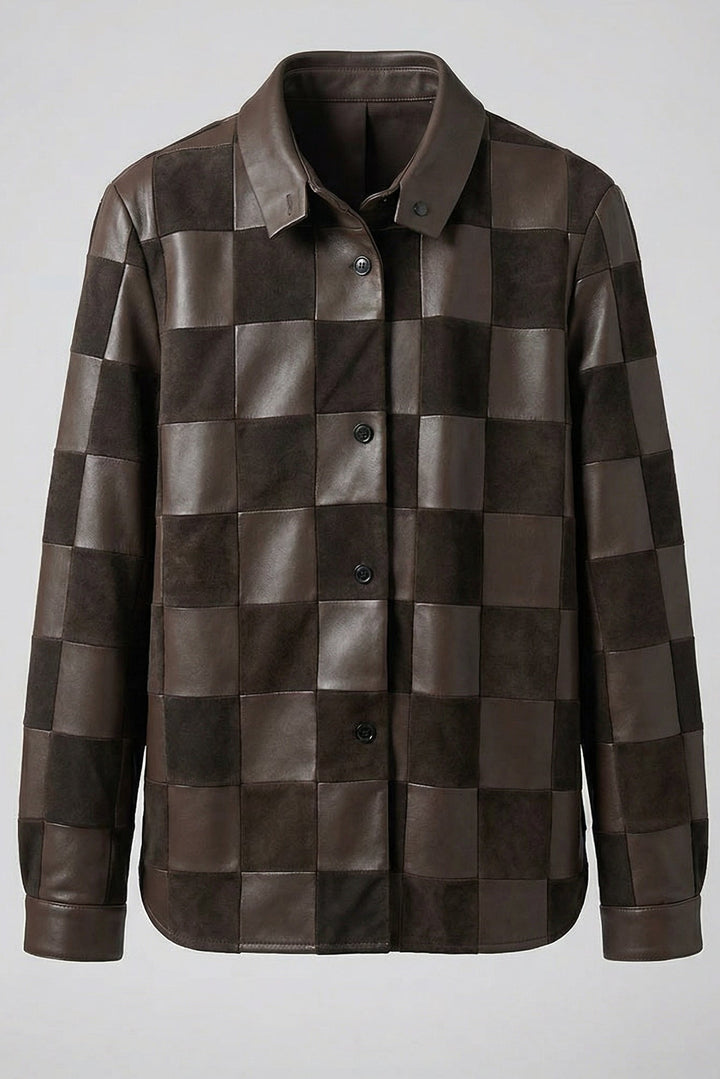 MERRITT - Plaid Leather Jacket - Dark brown edition