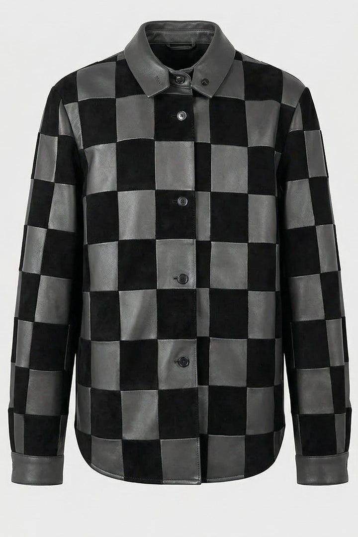 MERRITT - Plaid Leather Jacket - black edition