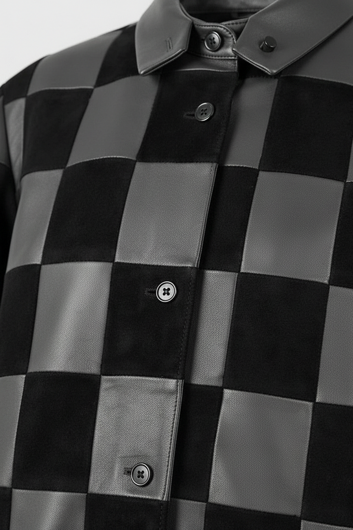 MERRITT - Plaid Leather Jacket - button closure