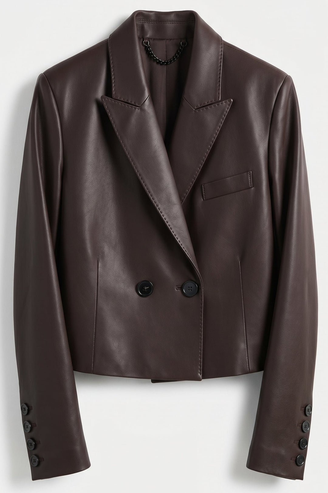 MORLEY - Short Leather Suit Jacket, Brown Double-Breasted Cropped Style