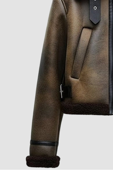 MYRABELLA cropped leather and fur jacket styled with jeans