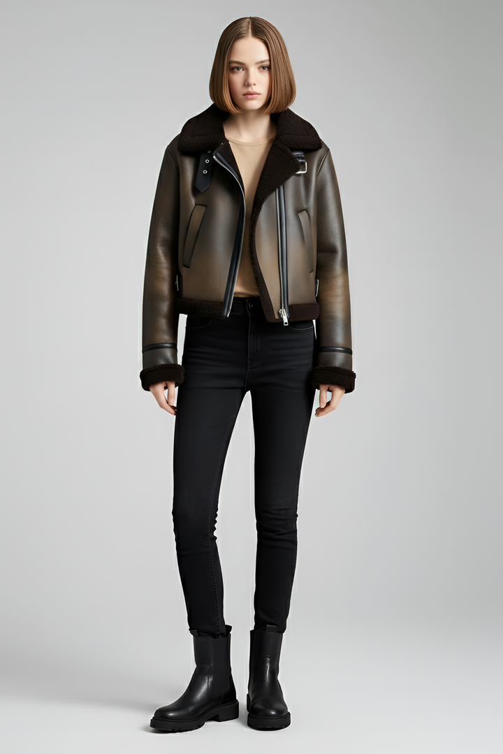 MYRABELLA warm faux fur lining lapel collar detail