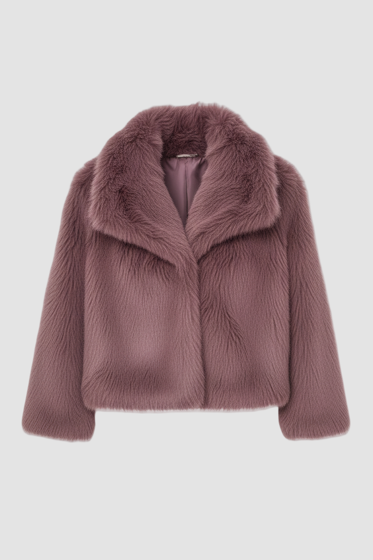Mauve fur coat on a white background