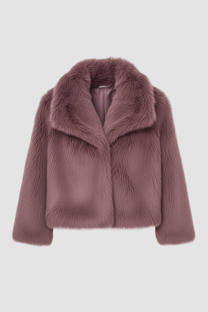 Mauve fur coat on a white background
