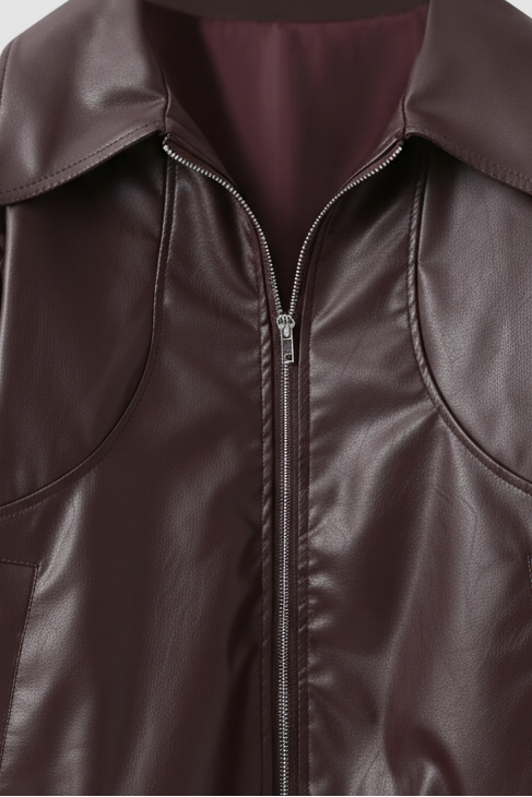 Model outfit with Dalvera faux leather cropped jacket and high waist pants