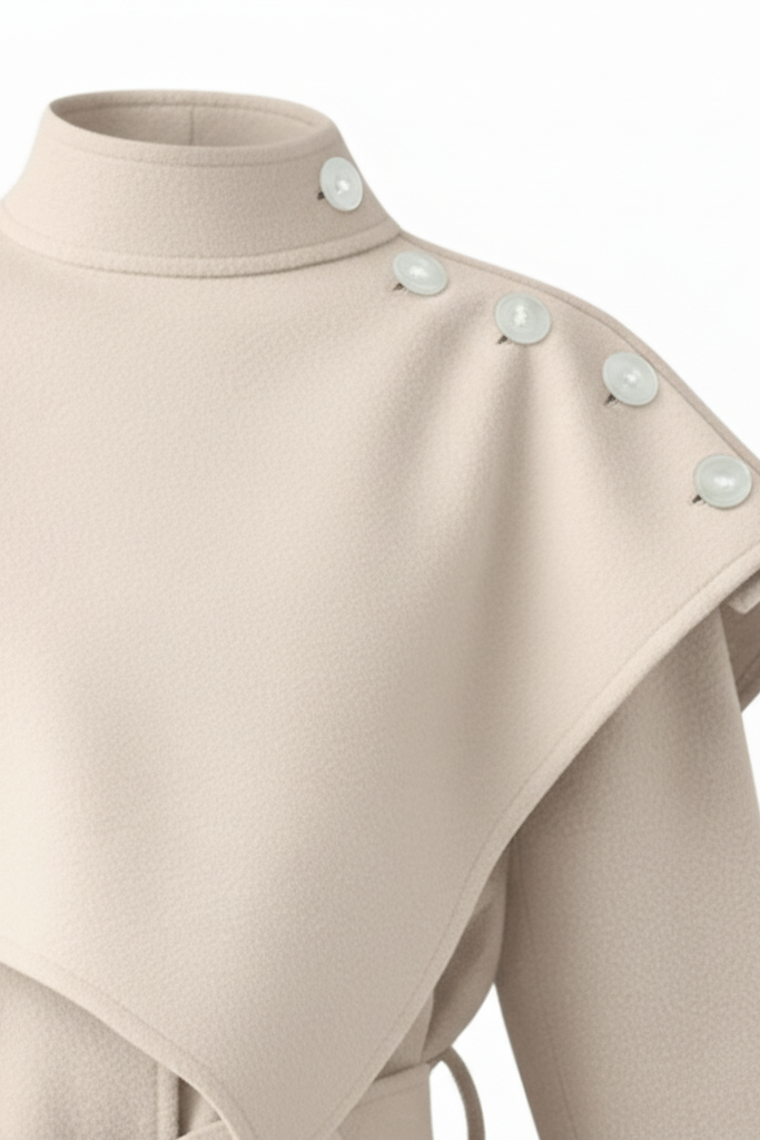 Model styling ELENZGA Wool Blend Long Coat for an elegant, minimalist winter look