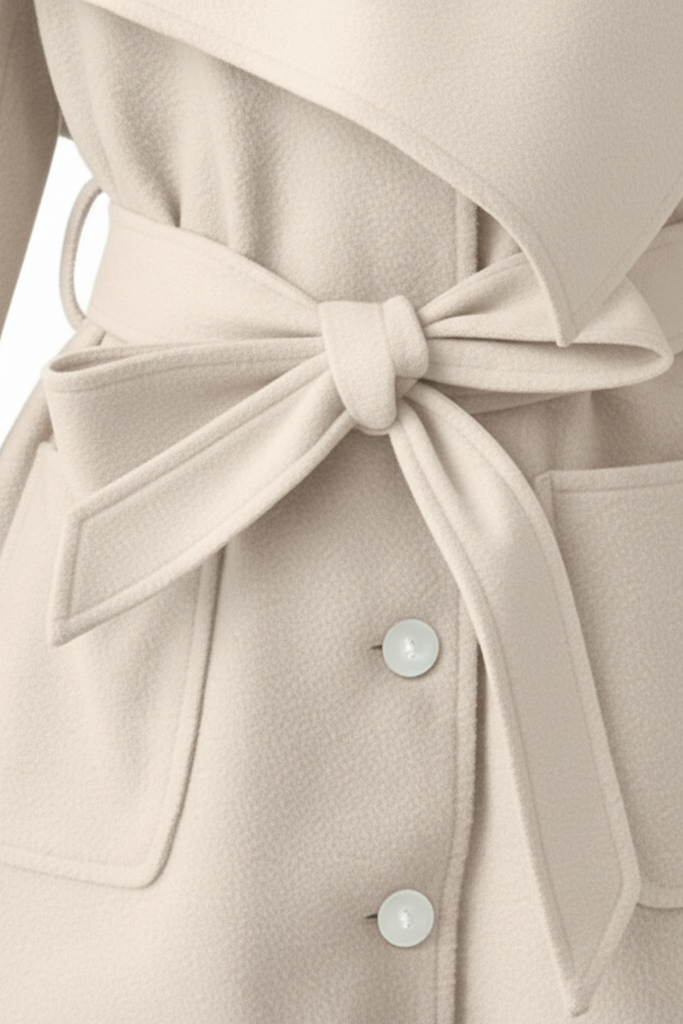 Model styling ELENZGA Wool Blend Long Coat for an elegant, minimalist winter look