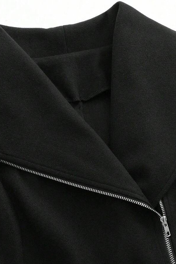 Model styling LEONA Wool Blend Long Coat with chic all-black outfit for modern elegance.