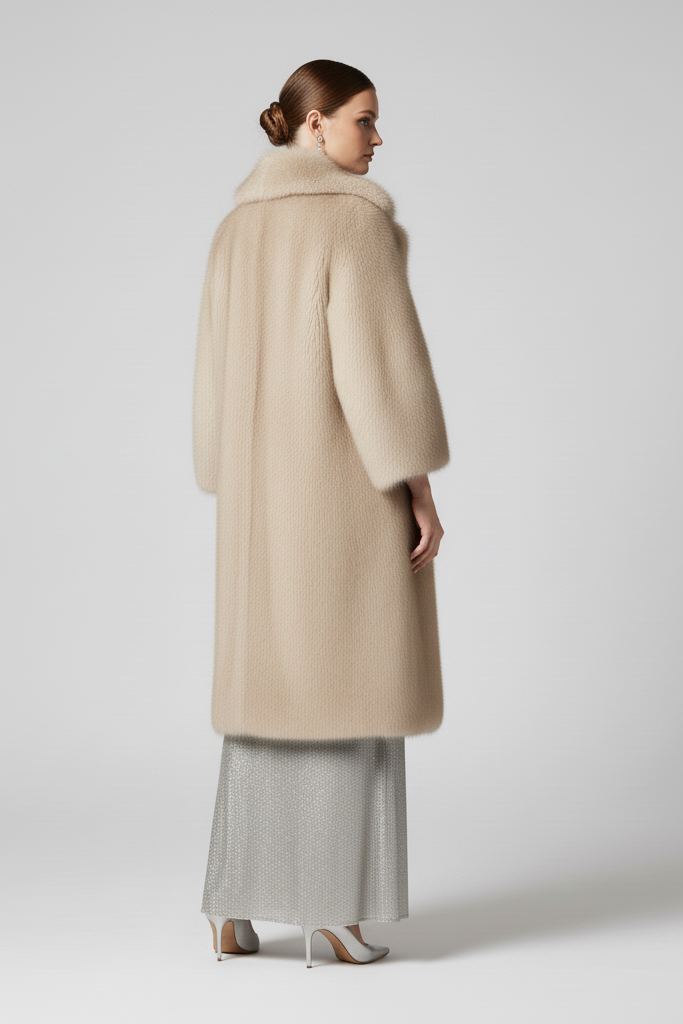 Model styling MAWEII Faux Fur Long Coat outdoors for an elegant winter outfit.