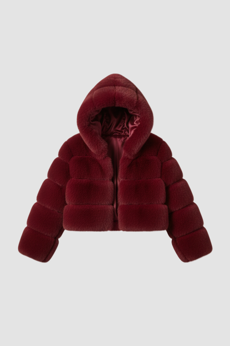 Model wearing the VELMIRA Faux Fur Jacket zipped up for cold weather warmth