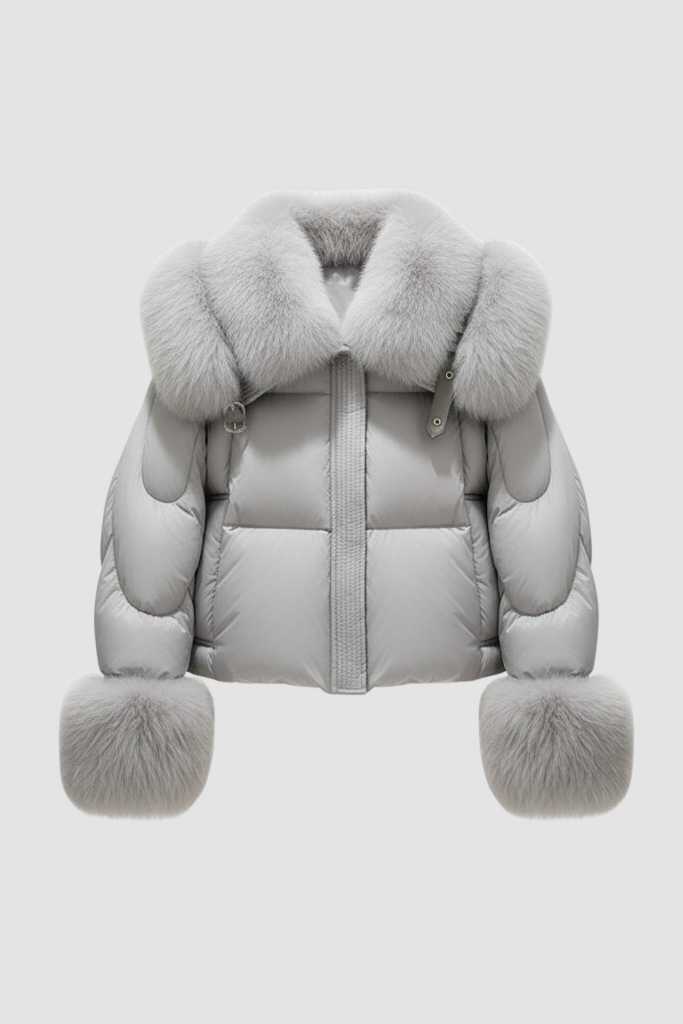 NALVERA fox fur down coat – front view short winter jacket