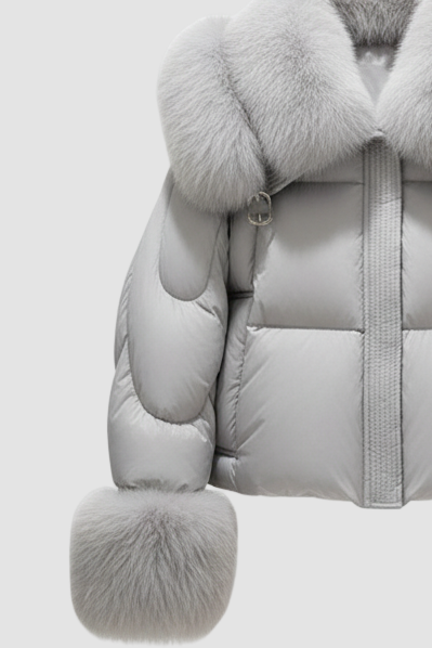 NALVERA fox fur down coat – front view short winter jacket