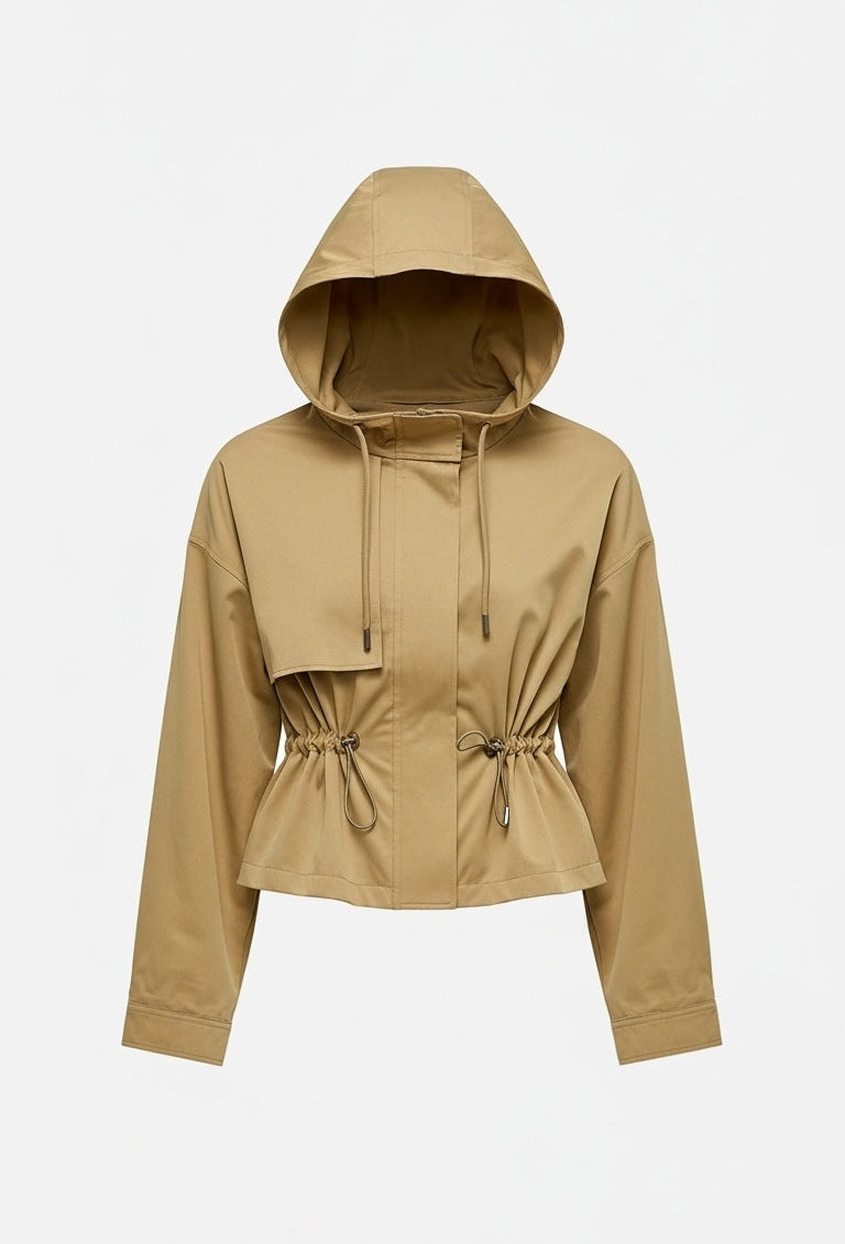 NAREL Chic Zipper Jacket – Beige Front View fleece waterproof jacket for women