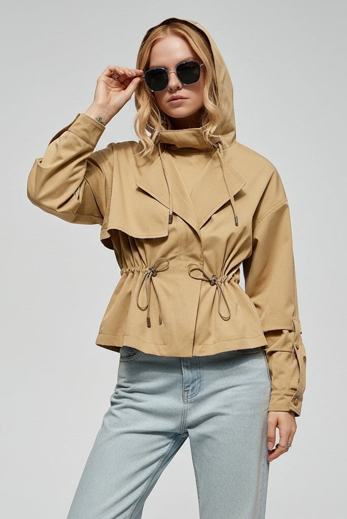 NAREL Chic Zipper Jacket – Beige Streetwear Look fleece waterproof jacket styling