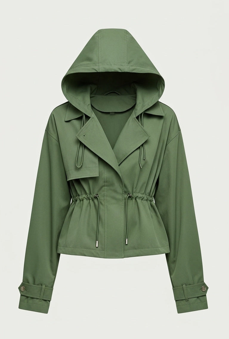 NAREL Chic Zipper Jacket – Green Front View fleece waterproof jacket lightweight