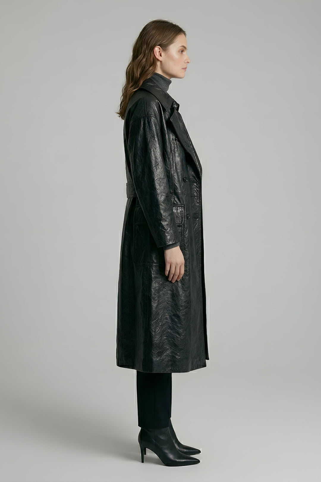 PRESCOTT - Belted Cowhide - black jacket, quiet luxury, side profile shot
