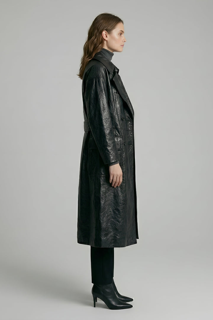 PRESCOTT - Belted Cowhide - black jacket, quiet luxury, side profile shot