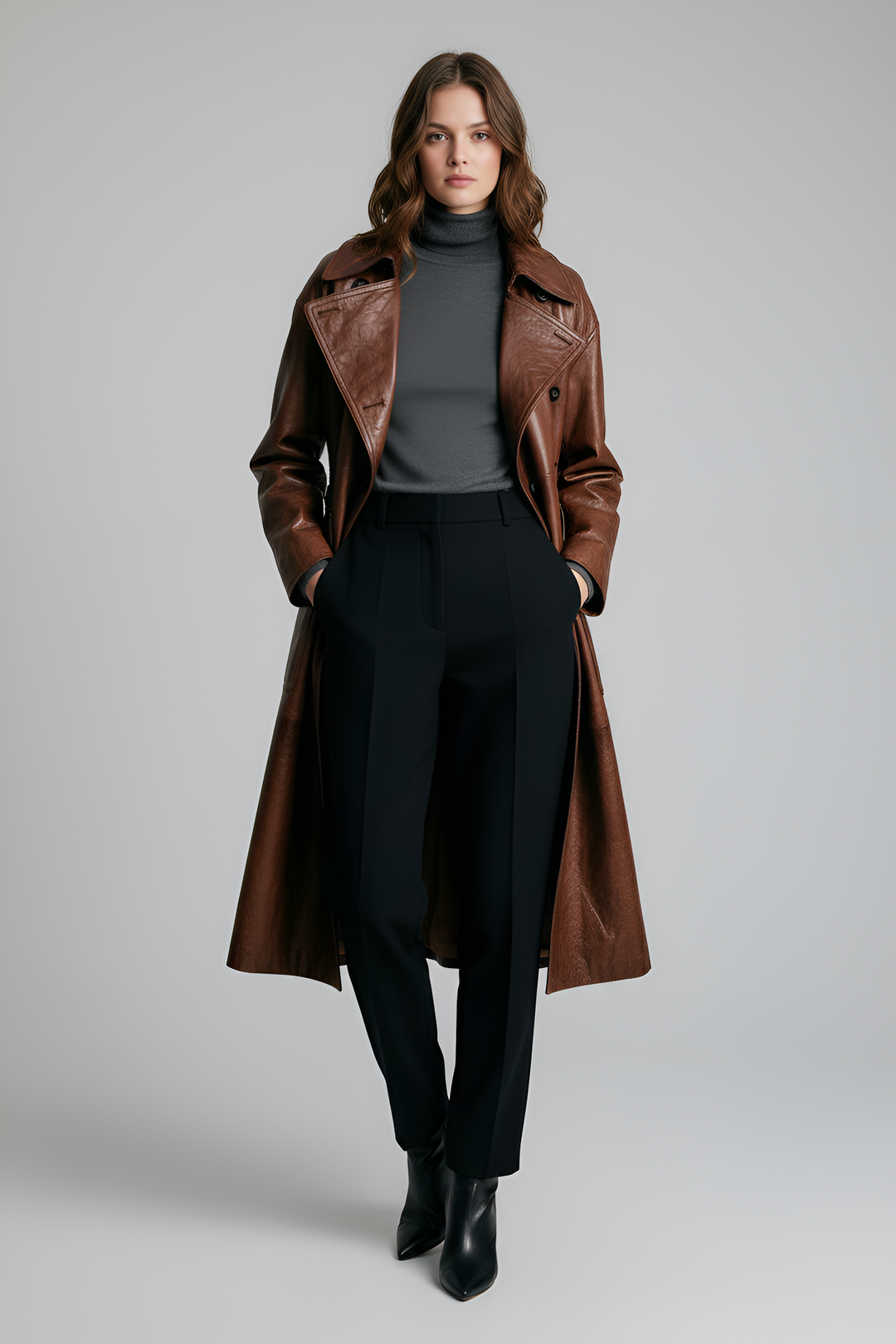 PRESCOTT - Belted Cowhide - natural unique pattern luxurious, hands in pocket