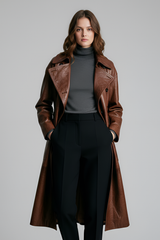 PRESCOTT - Belted Cowhide Leather Trench Coat