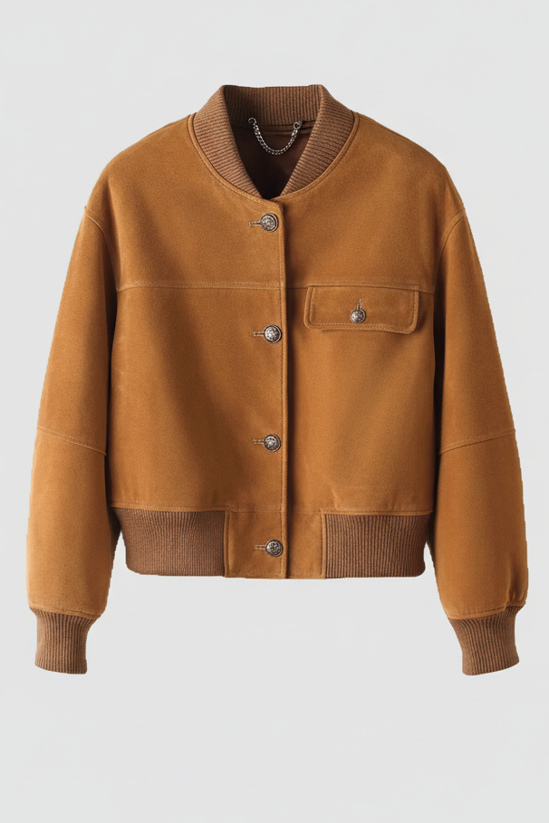 PRESLEY - Camel suede Baseball Jacket - full shot