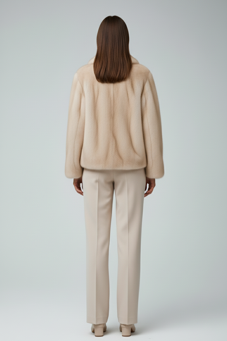 Person wearing a beige suit on a plain background