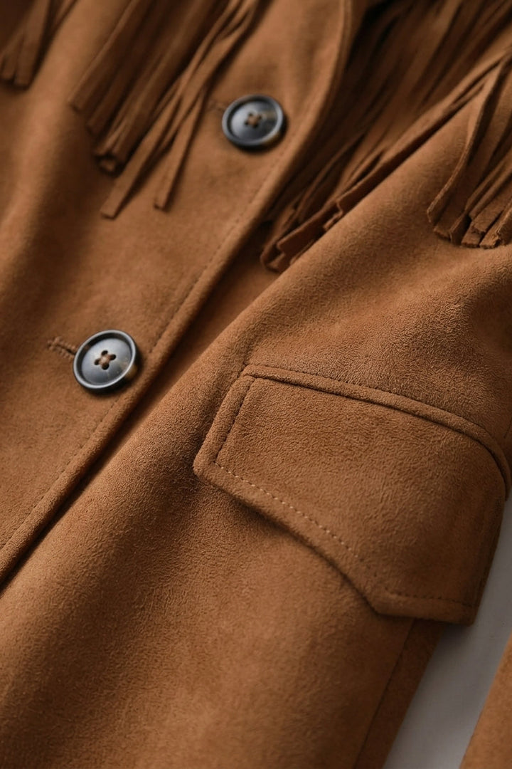 Peyton - Tassel Suede Lea - luxury suede button & pockets detail