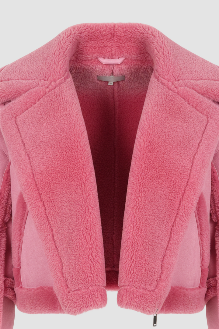 Pink fleece jacket on a white background