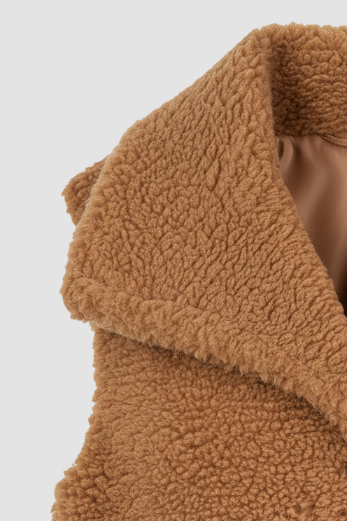 Premium brown faux fur winter coat displayed isolated.