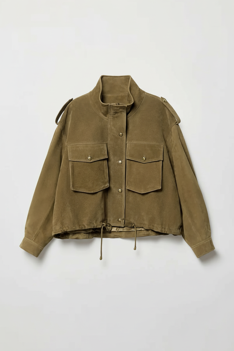 QUINN - Jacket detail, drawstring hem and snap button cuff