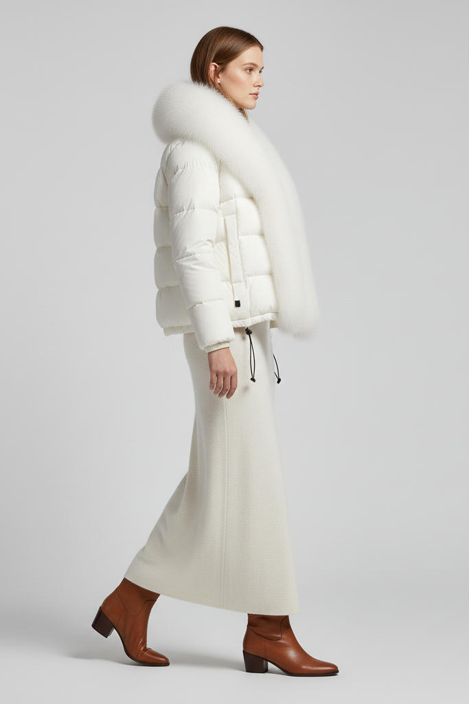 RAVELYN warm puffer jacket for women – detailed collar close-up