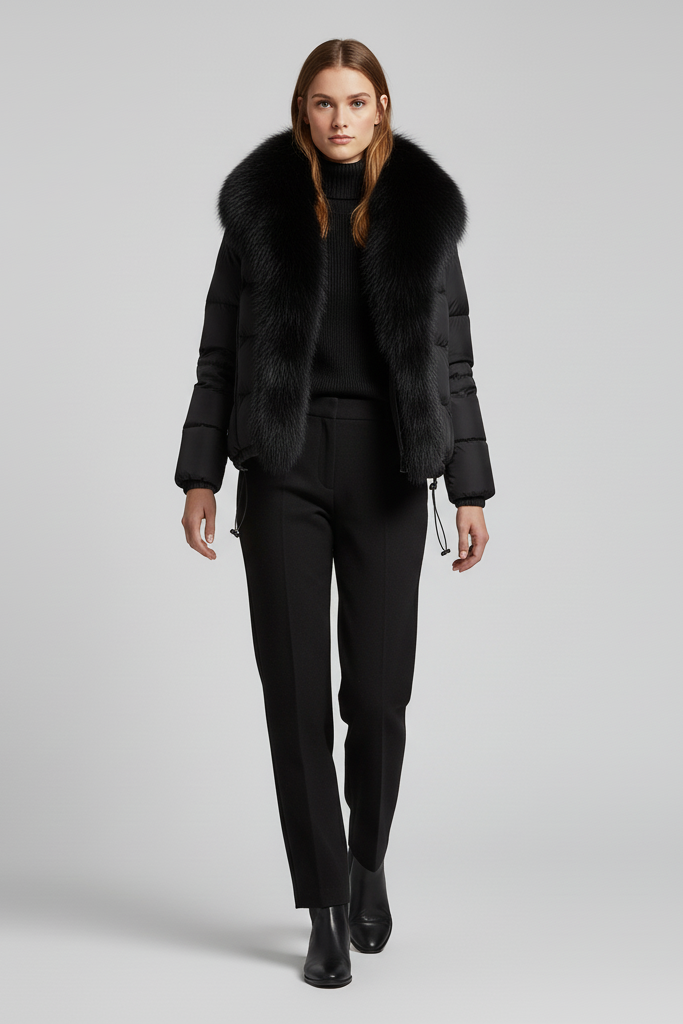 RAVELYN winter jacket in ivory with natural raccoon fur