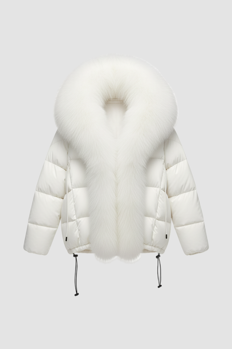 RAVELYN women’s winter puffer coat with oversized raccoon fur collar