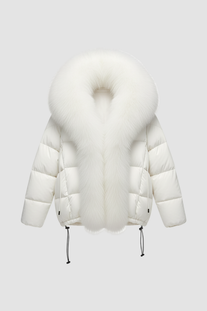 RAVELYN women’s winter puffer coat with oversized raccoon fur collar
