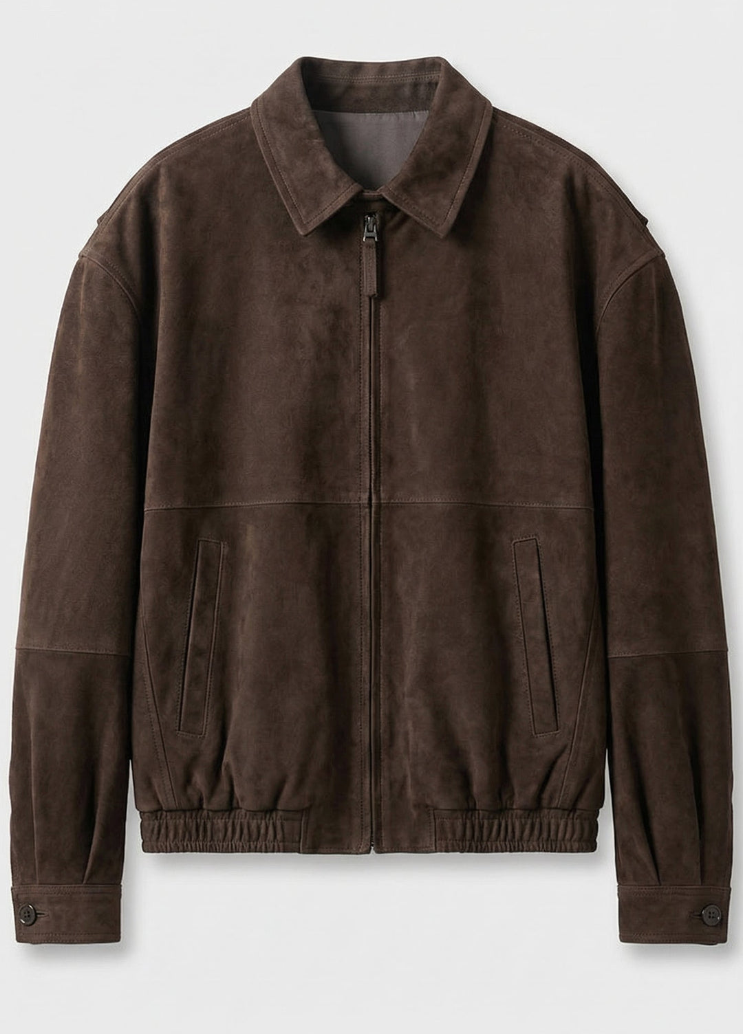 ROWAN - Dark brown Vintage Suede Leather Bomber Jacket, full shot