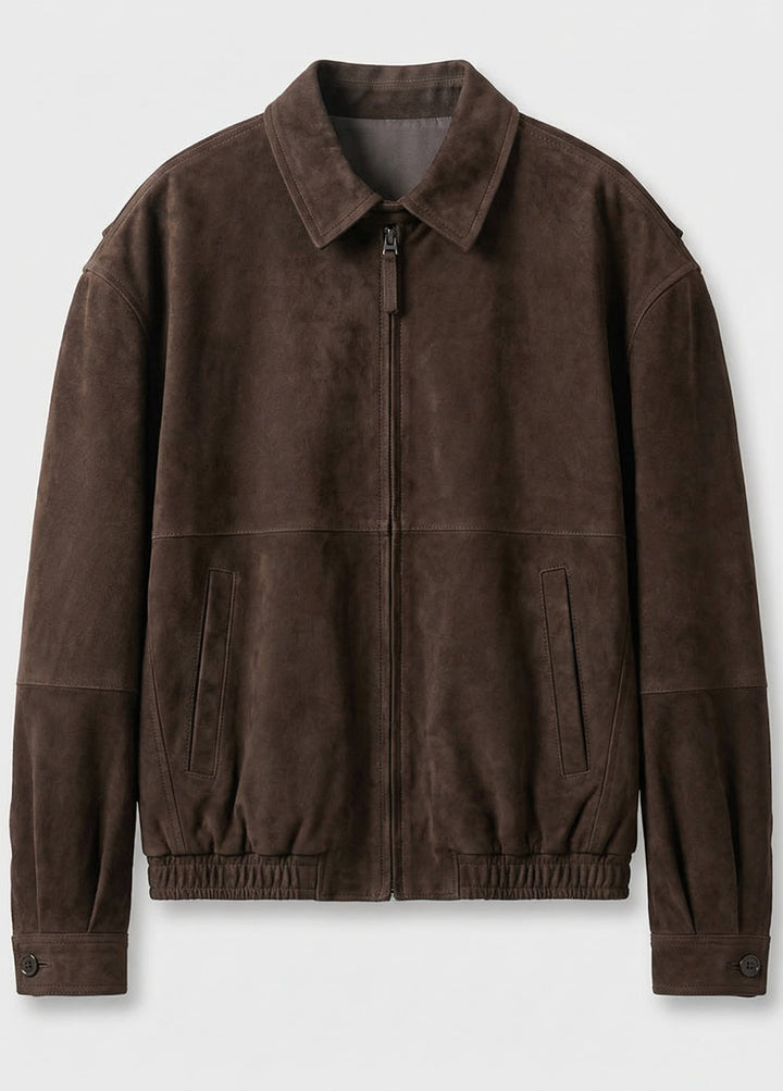 ROWAN - Dark brown Vintage Suede Leather Bomber Jacket, full shot