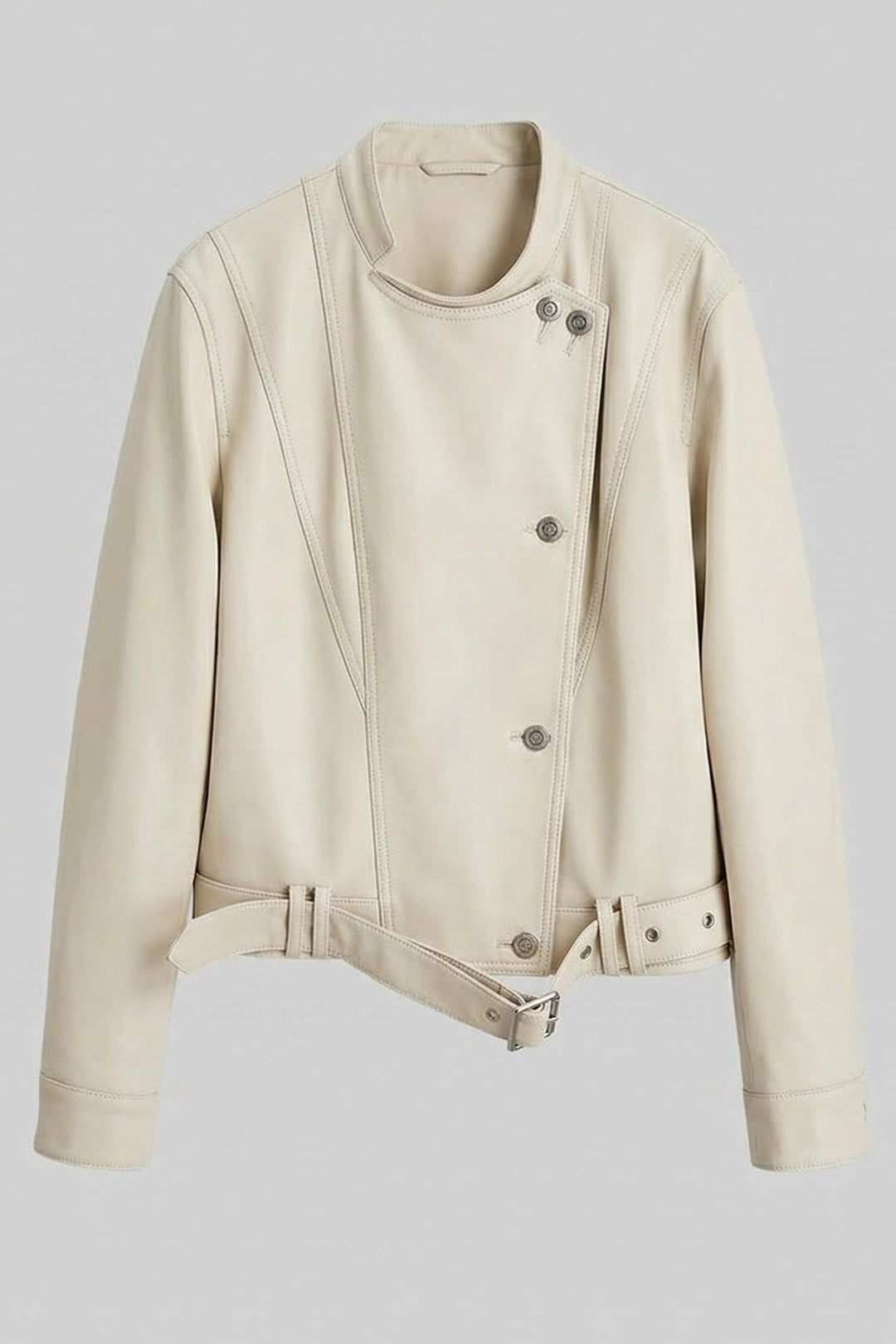 ROWYN - Full product shot of the cream leather jacket dress 