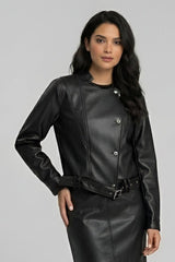 ROWYN – Belted Cropped Leather Jacket Dark Edition
