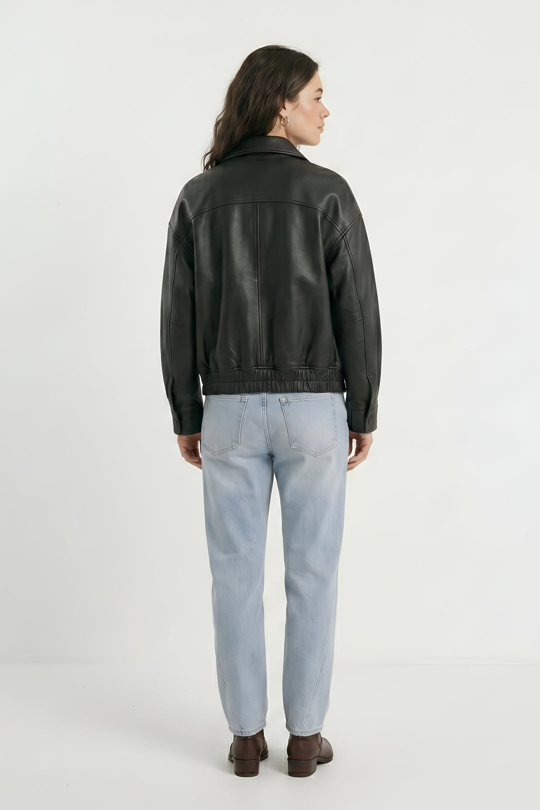 RYLEE - Black leather jacket, back view
