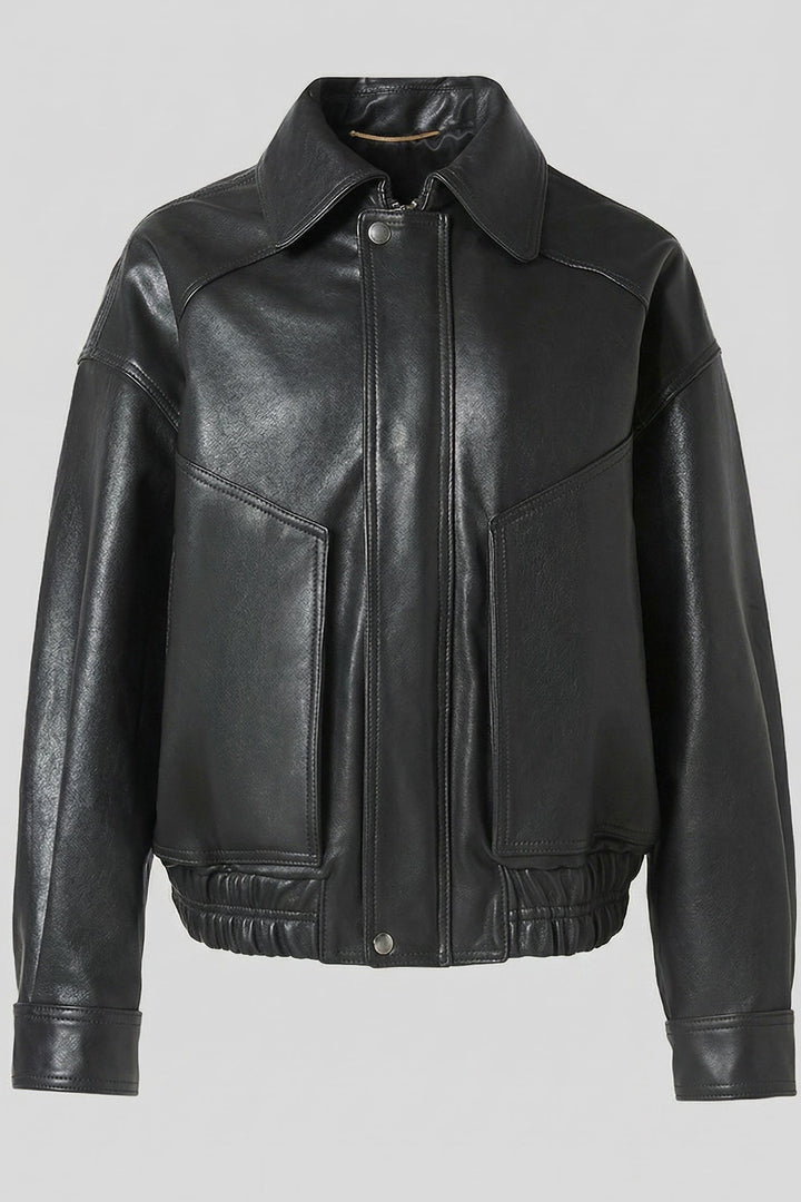 RYLEE - Black leather jacket, full shot