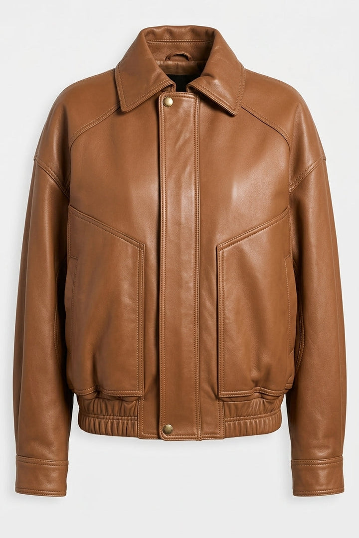 RYLEE - Brown leather jacket, full shot