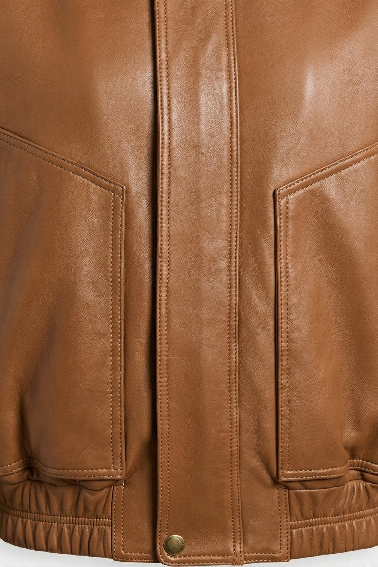 RYLEE - Brown leather jacket, pocket detail