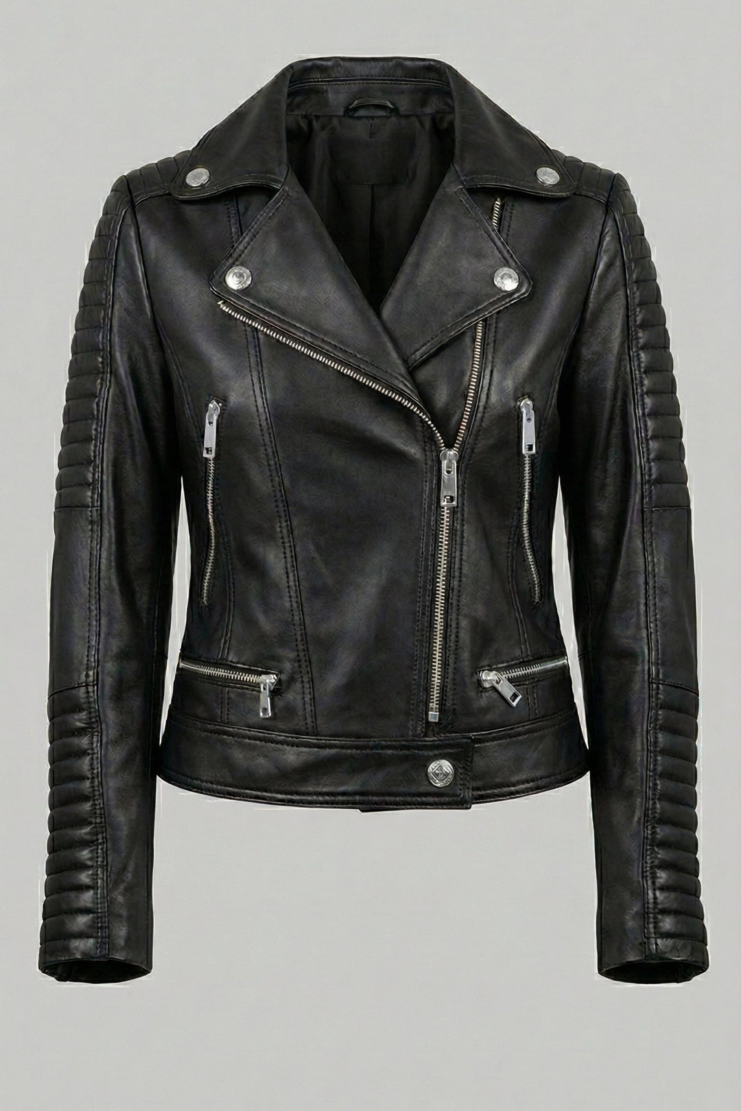 Ryder - Black leather motorcycle jacket, full product shot