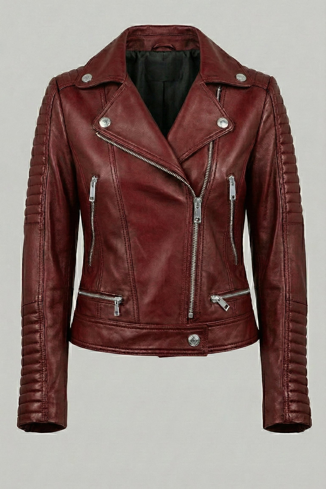 Ryder - Burgundy leather motorcycle jacket, full product shot