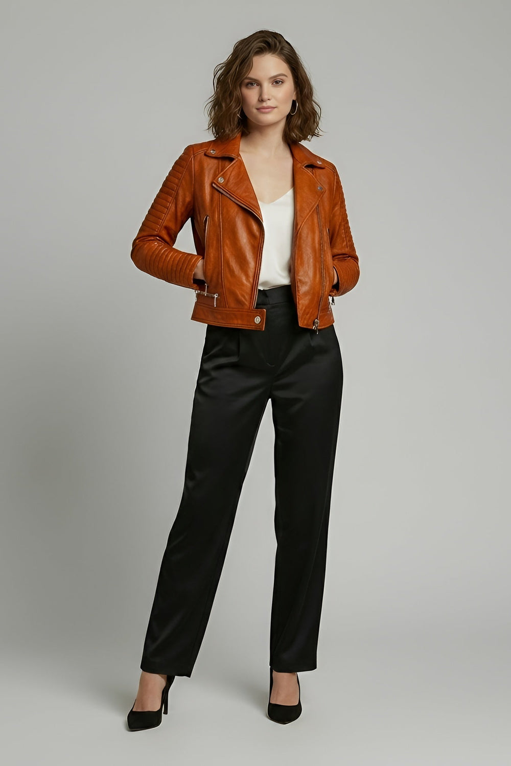 Ryder - Motorcycle Leathe - sleek, refined, hand in pocket, front view