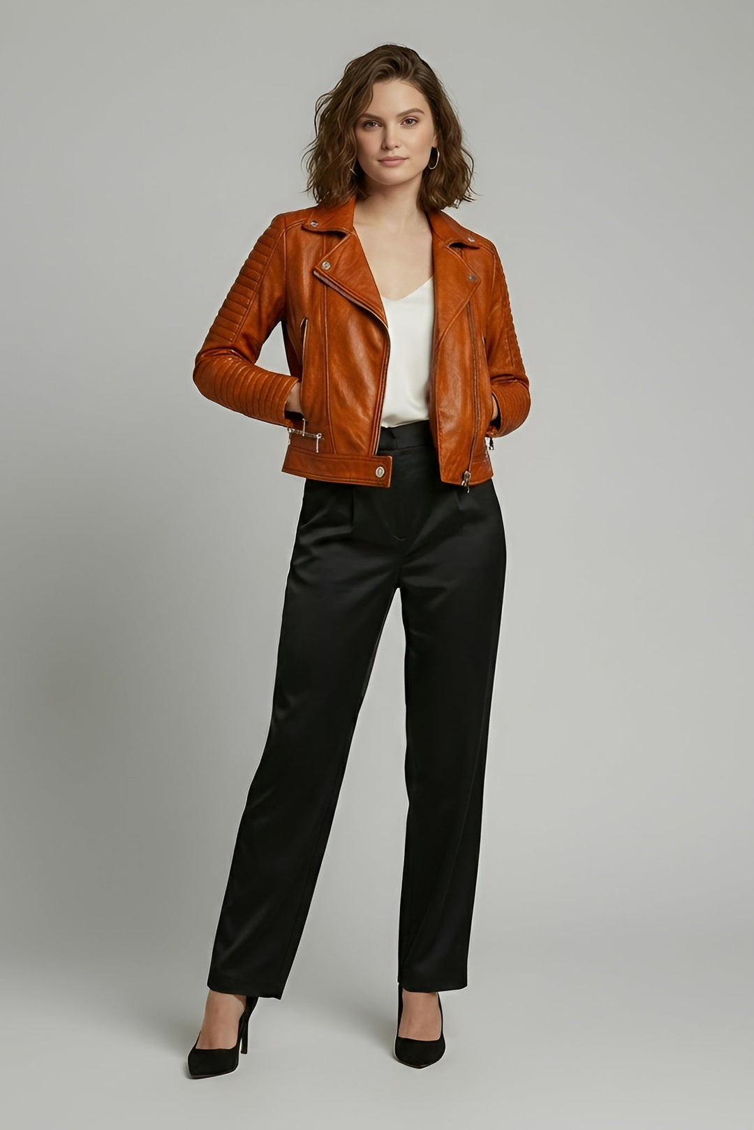 Ryder - Motorcycle Leathe - sleek, refined, hand in pocket, front view